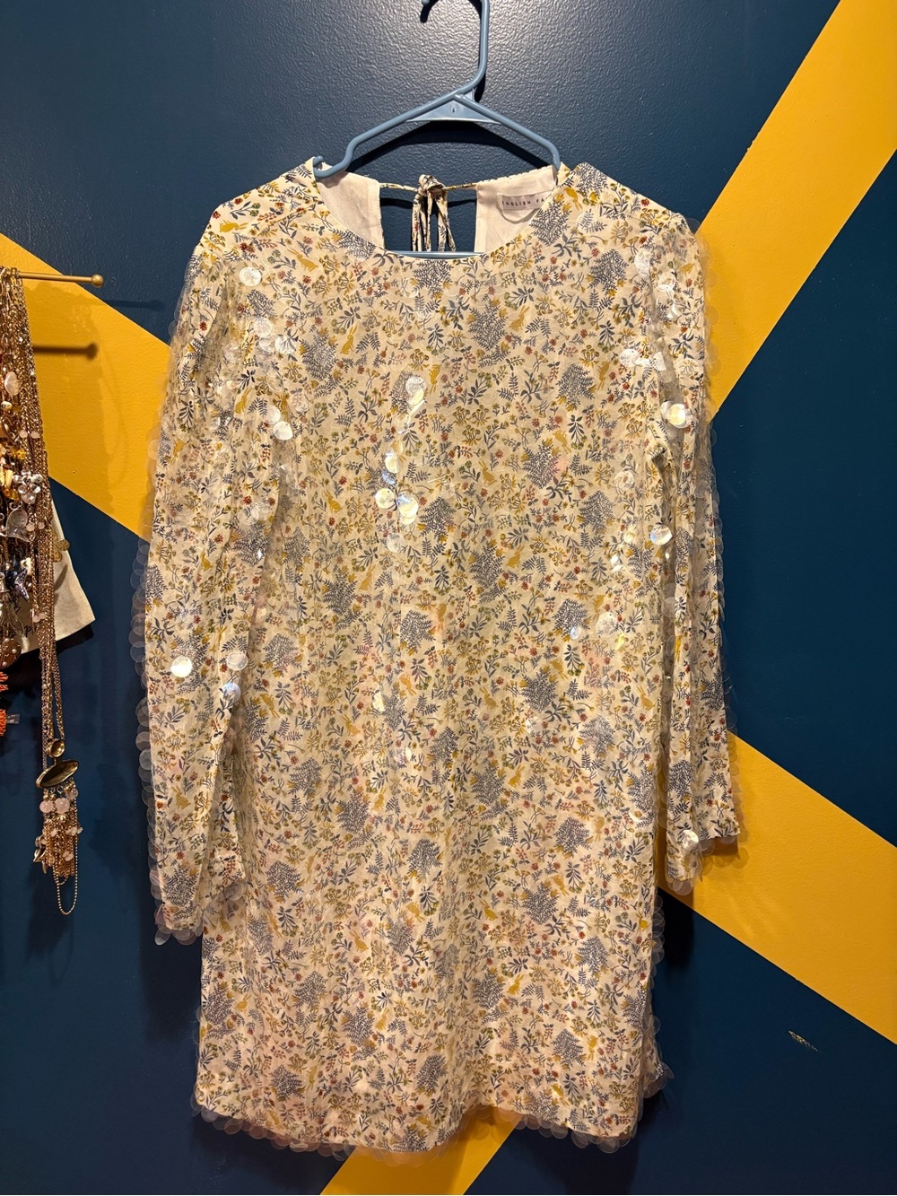 Anthropologie English Factory White Floral Big Sequin Mini Dress NWOT